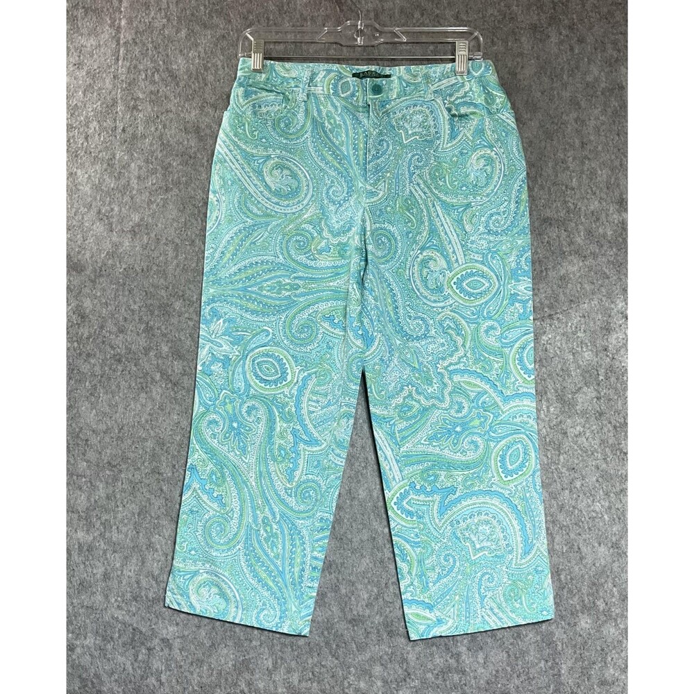 Lauren Ralph Lauren Pants Womens 8 Blue Paisley Stretch Capri Pockets 29x20